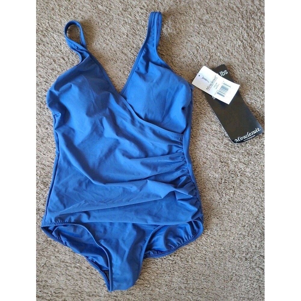 Miraclesuit  One-Piece Swimsuit Sz 16 Sea Blue Slimming Tummy Control 470128 New